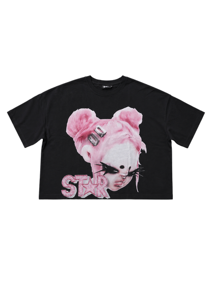 Pink Star face oversized Graphic tee