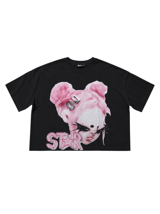Pink Star face oversized Graphic tee