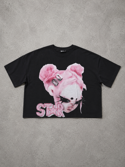 Pink Star face oversized Graphic tee