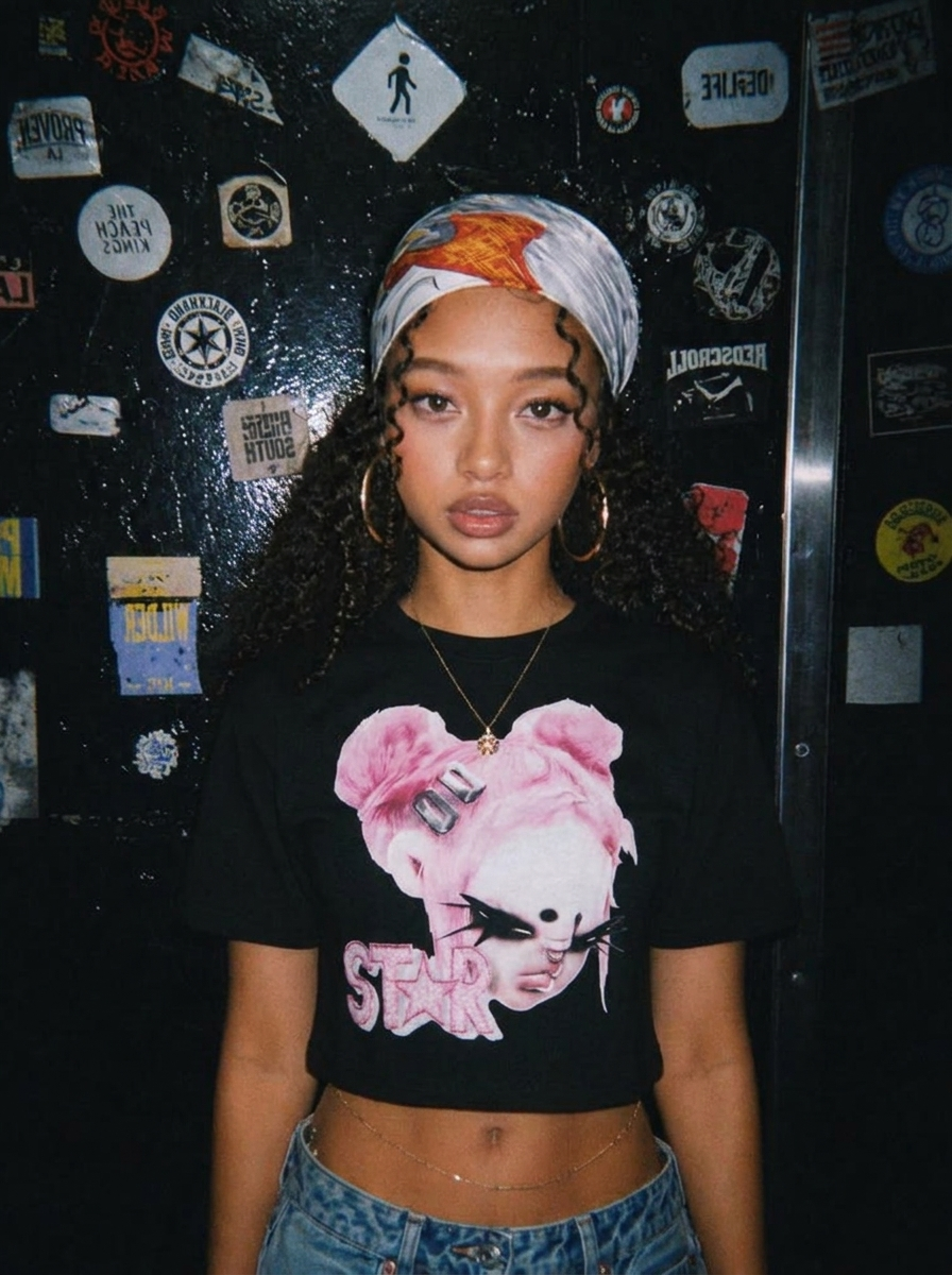 Pink Star face oversized Graphic tee