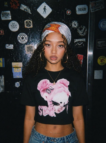 Pink Star face oversized Graphic tee